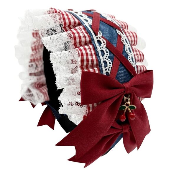 Denim Headband Womens Lolita Lace Cherry Bowknot Cosplay Hair Accessory main image 6